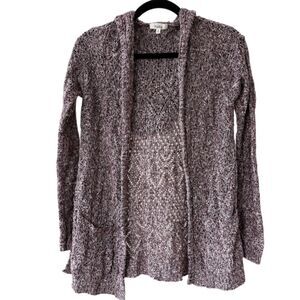 Mudd Hooded Cardigan Sweater Womens Small Burgundy Marled Open Knit Pointelle